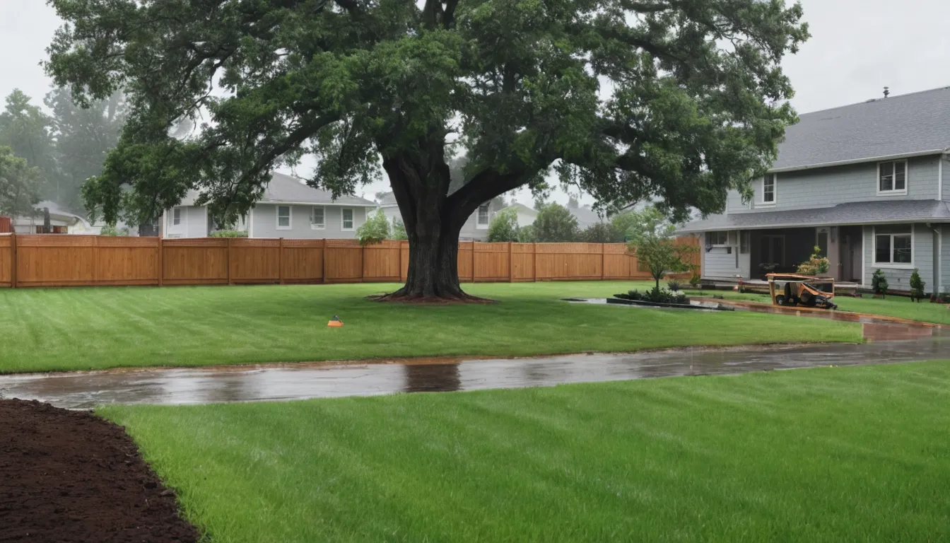 A fallen tree resting across a backyard fence near a home in Indianapolis city after a storm